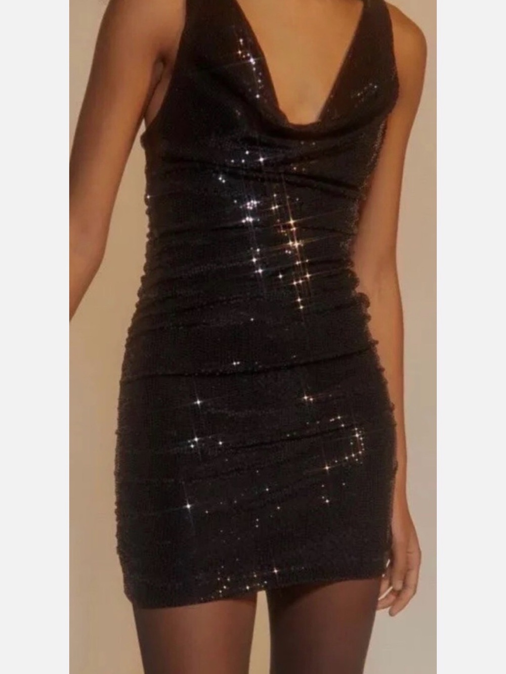Urban Outfitters Black Sequin Cowl Mini Dress